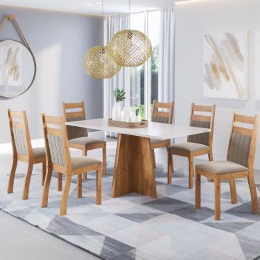 Imagem de Mesa De Jantar Retangular Griss 1,60x80 Com 6 Cadeiras Sicilia Mel- Blonde- Perola