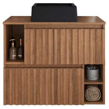 Imagem de Gabinete Suspenso 2 Portas Com Cuba Preta 75 Cm Bl1000 Mell Faem Mell