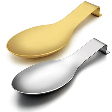 Imagem de LIANYU Conjunto De 2 Descansos Colher Aço Inoxidável, Suporte Para Espátula E Concha Fogão Cozinha, Lavável Na Máquina Lavar Louça, Prateado Dourado