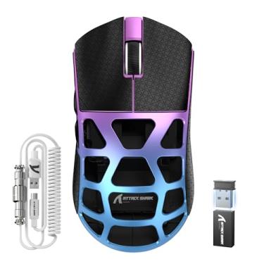 Imagem de FELICON Mouse Sem Fio Para Jogos X Attack Shark R3, Paw3395, 26K Dpi, Taxa De Pesquisa 8Khz, Liga Magnésio 46G Ultraleve, Computador Programável Tri-Mode Bt/2.4G/Com Com Cabo Espiral - Roxo, Azul E