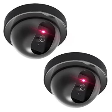 Imagem de WALI Câmera falsa de segurança CCTV Dome com luz LED vermelha piscando com decalques adesivos de alerta de segurança (SD-2), 2 pacotes, preto