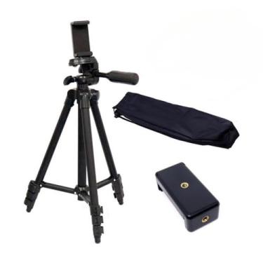 Imagem de Tripé Profissional Para Câmera E Celular + Bolsa + Controle e Para Celular (110cm Preto)
