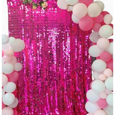 Imagem de TCBESTO Pano de fundo de parede brilhante, 20 x 1,8 m, grandes lantejoulas 25 mm, painel de fundo brilhante para casamento, aniversário, noivado e chá de panela, painel decorativo (rosa choque)