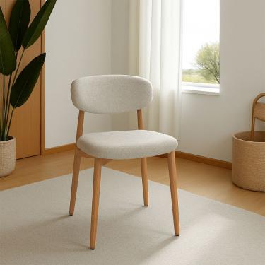 Imagem de Cadeira De Jantar Lucy Estrutura Aço Carbono Laminado Natural Com Estofado Linho Cru