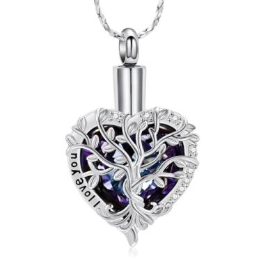 Imagem de Imrsanl Colar de urna de coração de cristal para cinzas, árvore da vida, joia de cremação para mulheres e homens, pingente memorial para entes queridos, lembrança de funeral, Aço inoxidável, Sem Pedra