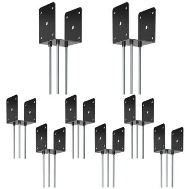 Imagem de FMhotu Base De Poste Concreto 4X4 (8 Peças), Suporte Deck, Estaca Aterramento Para Concreto, Suportes Deck Com 3 Hastes Ancoragem, Corrimão Varanda Pavilhão