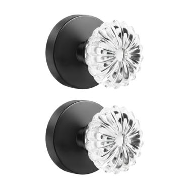 Imagem de Leydebong Puxador de porta meio falso, maçaneta falsa de lado único preto fosco, alça falsa interior de vidro quadrado dourado decorativo de um lado decorativo 2 unidades