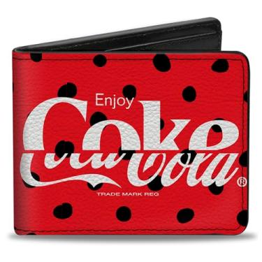 Imagem de Carteira Coca-Cola, Bifold, Drink Coca Cola Coke Bolinhas Vermelha Preto Branco, Couro Vegano