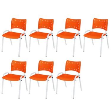 Imagem de Kit 7 Cadeira Iso Base Branco Igreja, Escola, Escritorio Laranja