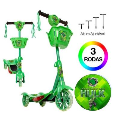 Imagem de Patinete Infantil Hulk 3 Rodas com Cestinha C Led e Som - Zein