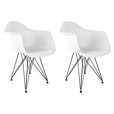 Imagem de Conjunto com 2 Cadeiras Eames com Braços Branca - Base Eiffel Preta
