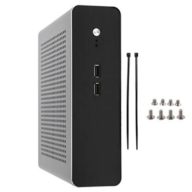 Imagem de Heayzoki Capa Mini ITX para PC, chassi HTPC de alumínio ultrafino para placa-mãe de 170 x 170 mm, suporta ventiladores 4 x 4010 e fonte de alimentação DC ATX, montável na parede (2 USB, 2 x 2,5/1 x