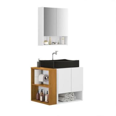 Imagem de Gabinete Troia com Espelheira Cuba Dalla Preta e Papeleira - Loja Doce