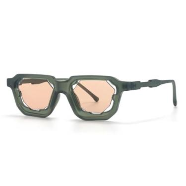 Imagem de HPIRME Óculos de sol punk retrô feminino, masculino, festa, vintage, UV400, óculos de sol para áreas externas, hip hop (verde champanhe)