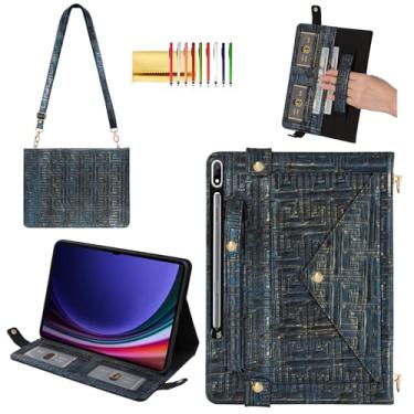 Imagem de Capa de mão para Samsung Galaxy Tab S8+/S7+/S7 FE de 12,4 polegadas, capa tiracolo vintage Techcircle de couro PU com suporte de bolso com alça de mão + alça de ombro + suporte para caneta +
