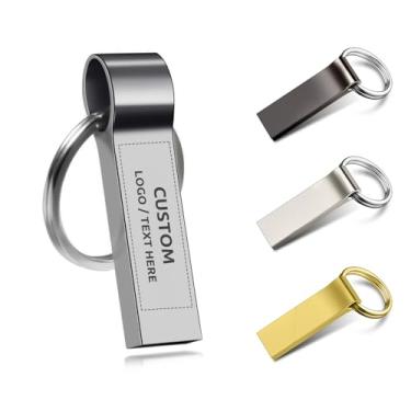 Imagem de Pen drive USB personalizado com chaveiro, pen drive de metal personalizado USB 2.0, ideal para empresas e corporações, instituições educacionais, estúdios de fotografia e música (256 MB, 50 peças)