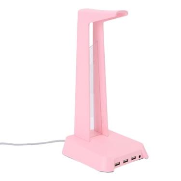 Imagem de Yunseity RGB Gaming Headset Stand, Colorido de Fone de Ouvido de Mesa de Iluminação Com 3 Portas USB 2.0, Interface de Som Integrada, para Casa e Escritório (Róseo)