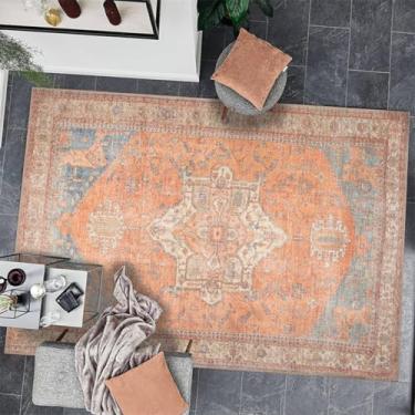 Imagem de ESSMOKO Tapete de sala de estar tapete resistente à sujidade, fácil de cuidar, tapete de sala de estar lavável, manta antiderrapante, laranja, 40 * 60 cm