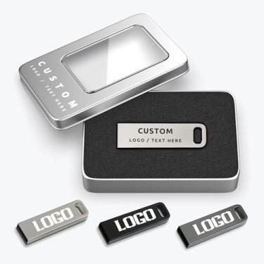 Imagem de Flash Drives USB personalizados a granel | Flash Drives de metal gravado com logotipo personalizado para presentes corporativos, eventos e lembrancinhas de casamento | Pen Drives de marca para
