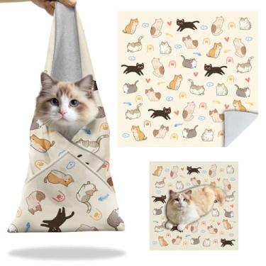 Imagem de Envoltório para gatos para cortar unhas, envoltório de tecido para cuidados com gatos, anti-mordida, anti-arranhões, envoltório de burrito multifuncional autoadesivo para gatos, ferramenta para