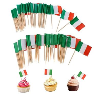 Imagem de Palitos de dente, 100 peças, mini bandeiras da Itália em palitos de alimentos, palito de dente, topos de cupcake, mini palito de coquetel, decoração de bandeira para bar de festa do dia da