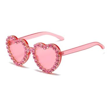 Imagem de JRLLFD Óculos de sol com armação em formato de coração, feminino, masculino, moda luxo, decorativo, festa, UV400 (rosa, rosa)
