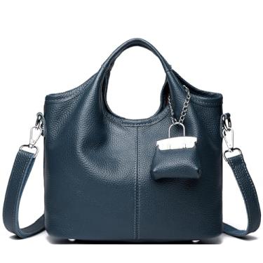 Imagem de Makukke Bolsas femininas de couro legítimo, bolsa tiracolo pequena com alça de ombro ajustável, Azul