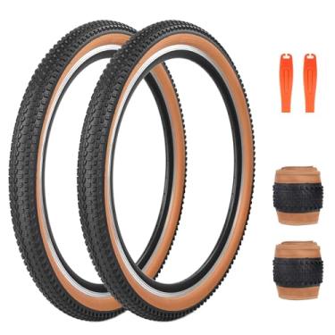 Imagem de MEGHNA Pneu de mountain bike 66 cm dobrável antiderrapante 66 x 5,4 cm substituição de pneu para todos os terrenos para crianças bicicleta cruiser bicicleta dobrável (parede marrom - 2 pneus, 66 x 5,4