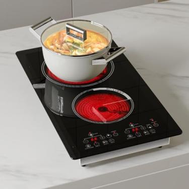 Imagem de Argyolas Fogão Elétrico De 2000 W E 12 Polegadas, 2 Bocas, Bocas Para Cozinhar, Bancada Com Dois Elementos, Infravermelho Tomada Cerâmica 120 V Compatível Embutido