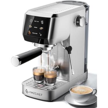 Imagem de AMZCHEF Máquina de café expresso de 20 bares, máquina de café profissional com espuma de leite, temperatura e pressão ajustáveis, cafeteira compacta de aço inoxidável para cappuccino, latte, mocha