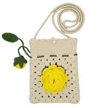 Imagem de HNOMISE Bolsa feminina de crochê feita à mão com flor de girassol, B - amarelo, 17*14cm
