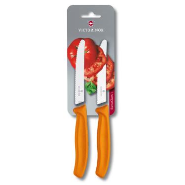 Imagem de Conjunto com 2 facas Swiss Classic com ponta arredondada e lâmina serrilhada, Laranja, 11cm