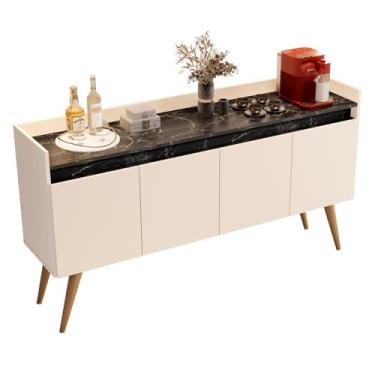 Imagem de Aparador Buffet Gold Marmorizado 4 Portas Pés Madeira Maciça Off White/marmore Preto