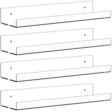 Imagem de Yieach Pacote com 4 prateleiras de acrílico para parede de banheiro com adesivo, prateleiras flutuantes sem perfuração, decoração de quarto, organizador de prateleira de parede de 38 cm para Lego