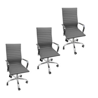 Imagem de Kit 3 Cadeiras Eames Esteirinha Presidente Alta Estofada Couro Marrom