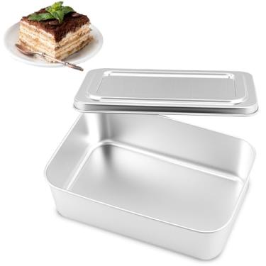 Imagem de Forma de pão de aço inoxidável com tampa molde de bolo retangular forma de tiramisu multiuso assadeira para assar pão festa sobremesa (prata, trompete)