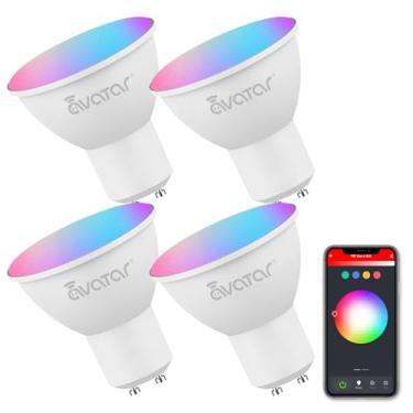 Imagem de GU10 Smart Bulb pacote com 4, lâmpadas LED Alexa que mudam de cor RGBCW 5W - Lâmpadas WiFi para pista WiFi reguláveis, sincronização de música 2,4 G, lâmpadas inteligentes compatíveis com Google