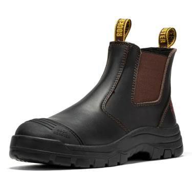 Imagem de ROCKROOSTER Bakken – Bota masculina de borracha com bico de aço de 15 cm, antifadiga, sem fecho, segurança AK229 (marrom escuro), Bico de aço, marrom escuro, sola de borracha, 10.5 Wide