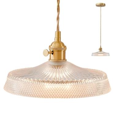 Imagem de Oyisen Luzes pendentes ilha de cozinha, abajur de vidro retrô de 23 cm, lâmpada pendurada, cabo de luz trançado industrial, luzes suspensas para sala de estar e quarto