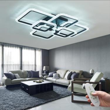 Imagem de chaotack Luz de teto LED moderna para sala de estar, quarto, cozinha, sala de jantar, preta, 68 W, regulável, acrílico, montagem embutida, luminária de teto, 6 molduras quadradas com controle remoto