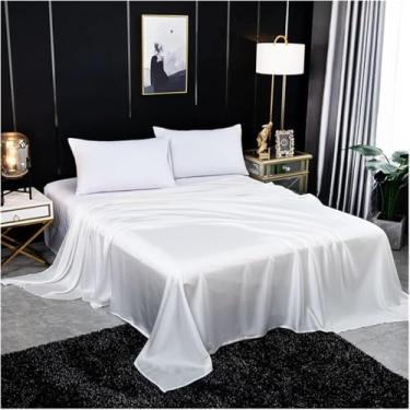 Imagem de Lençol Plano De Cor Sólida Lençol De Seda De Amoreira Natural King Queen Size Lençol De Luxo Super Macio E Confortável, Dark Blue, 250x270cm