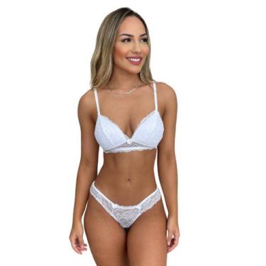 Imagem de Conjunto Delicado Renda Com Bojo Sem Aro Calcinha Renda Fio - Sou Gata