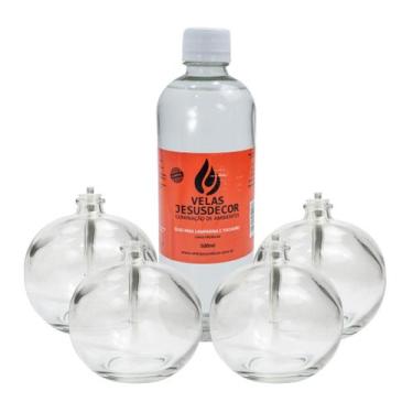 Imagem de Lamparinas de Vidro Redondas 4 Peças e Fluído 500ml Kit Completo - Bis