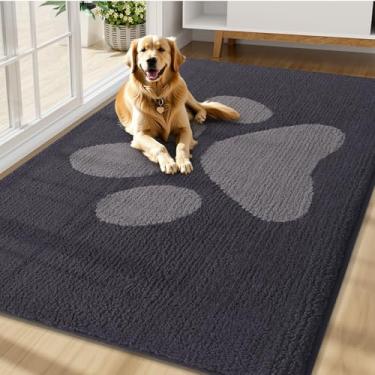 Imagem de Buganda Tapete de porta de cachorro para patas enlameadas, capachos absorventes de sujeira antiderrapante, tapete de baixo perfil lavável para cães de lama, tapete de entrada para piso interno (177 x