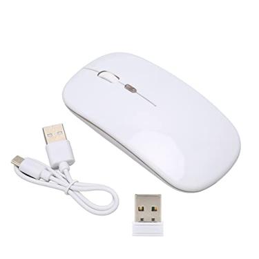Imagem de Mouse para Jogos, Mouse Sem Fio 2.4G Mudo Carregável 7 Ultrafino para Laptop para Computador para Escritório (Branco)