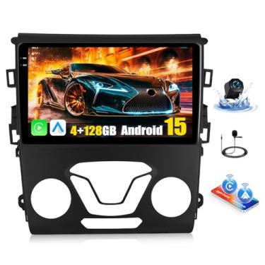 Imagem de [4 + 128 GB] Android 15 estéreo automotivo para Ford Fusion Mondeo 2013 2014 2015 2016 2017 2018 2019 com tela sem fio CarPlay Android Auto, rádio veicular com tela de 9 polegadas com Bluetooth, GPS