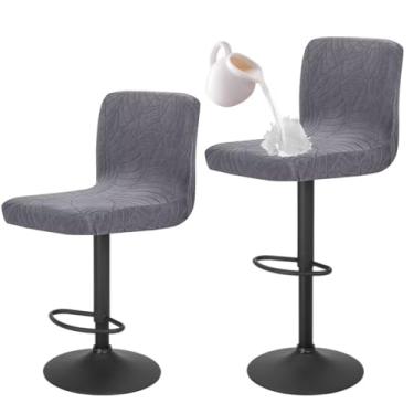 Imagem de Bifaunvogel Capa de banco de bar com encosto impermeável, para bancada, com altura de balcão, lavável, quadrada, giratória, cozinha, bar, cadeira, protetor de cadeira de bar, com 2 unidades, cinza