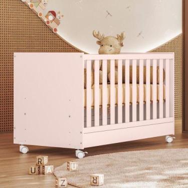 Imagem de Berço Americano Doce Sonho Vira Mini Cama Com Grades E Rodinhas Rosa -