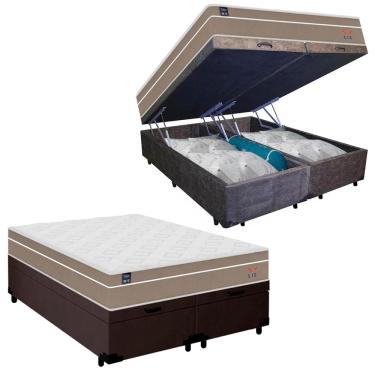 Imagem de Cama Box Baú Casal Bipartido Suede + Colchão Lis Molas Ensacadas Plumatex 138cm – Suporta Até 120 Kg Por Pessoa