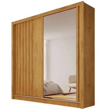 Imagem de Guarda Roupa Lugano Casal com Espelho Ripado 2 Portas 4 Gavetas Europa Cor Peroba